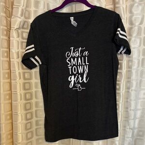 Live And Tell Black Graphic Tee with V-Neck and White Stripes